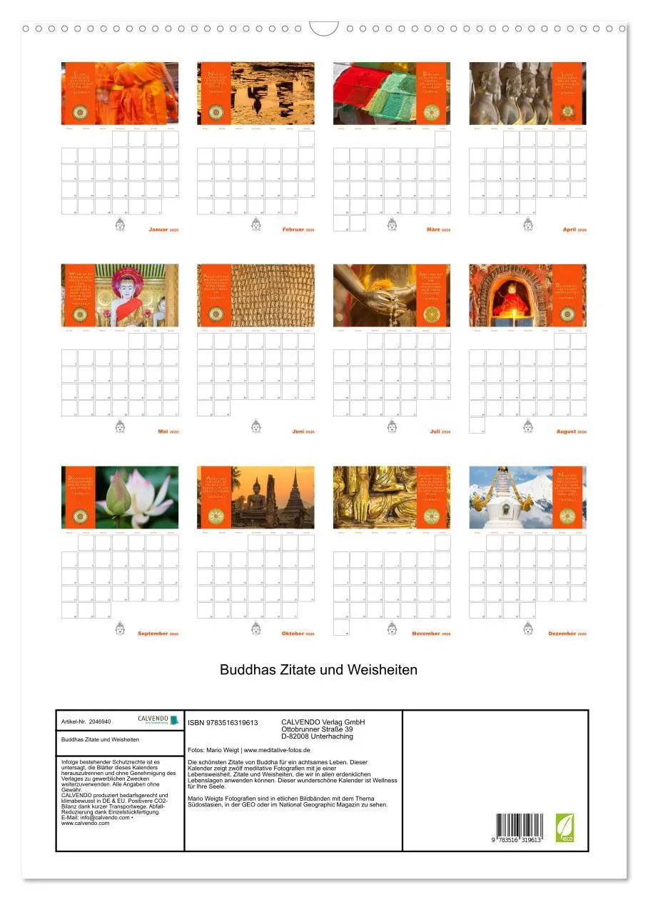 Bild: 9783516319613 | Buddhas Zitate und Weisheiten (Wandkalender 2026 DIN A2 hoch),...