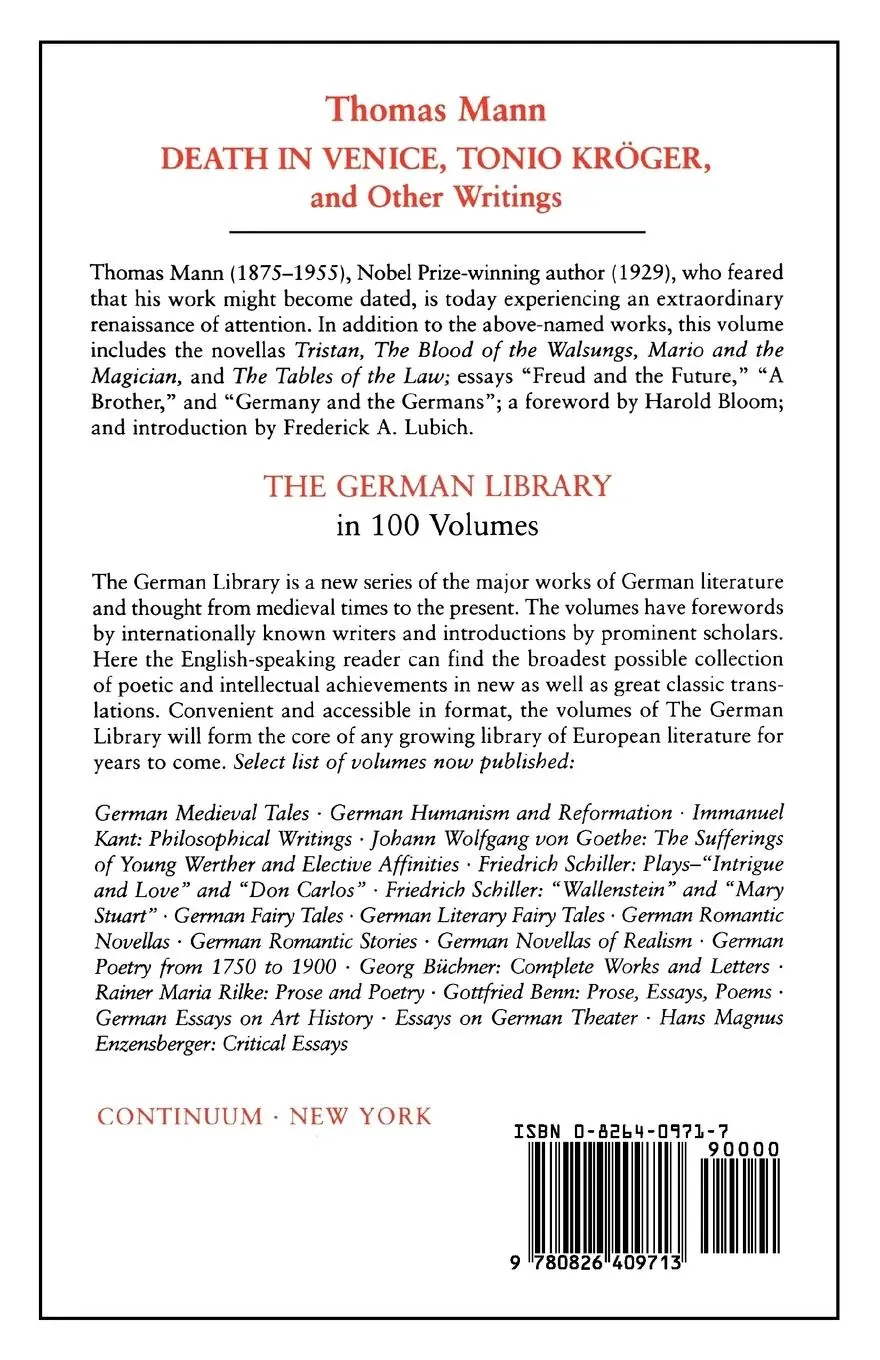 Rückseite: 9780826409713 | Death in Venice, Tonio Kroger, and Other Writings | Thomas Mann | Buch