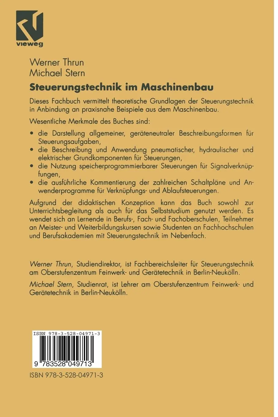 Rückseite: 9783528049713 | Steuerungstechnik im Maschinenbau | Michael Stern (u. a.) | Buch
