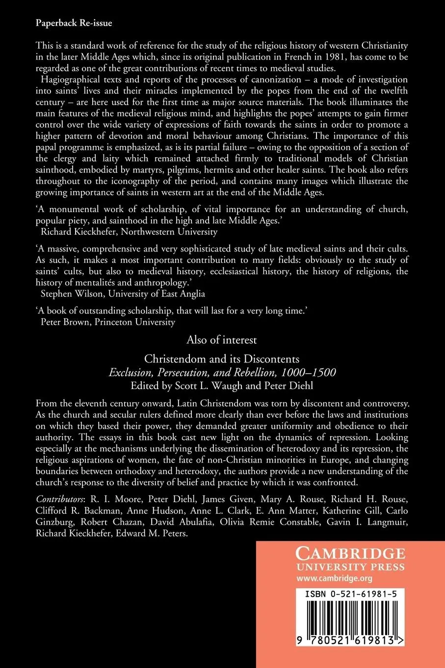 Rückseite: 9780521619813 | Sainthood in the Later Middle Ages | Andri Vauchez (u. a.) | Buch