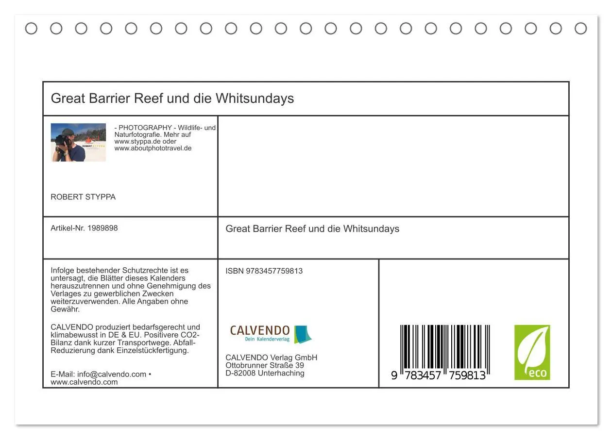 Bild: 9783457759813 | Great Barrier Reef und die Whitsundays (Tischkalender 2026 DIN A5...