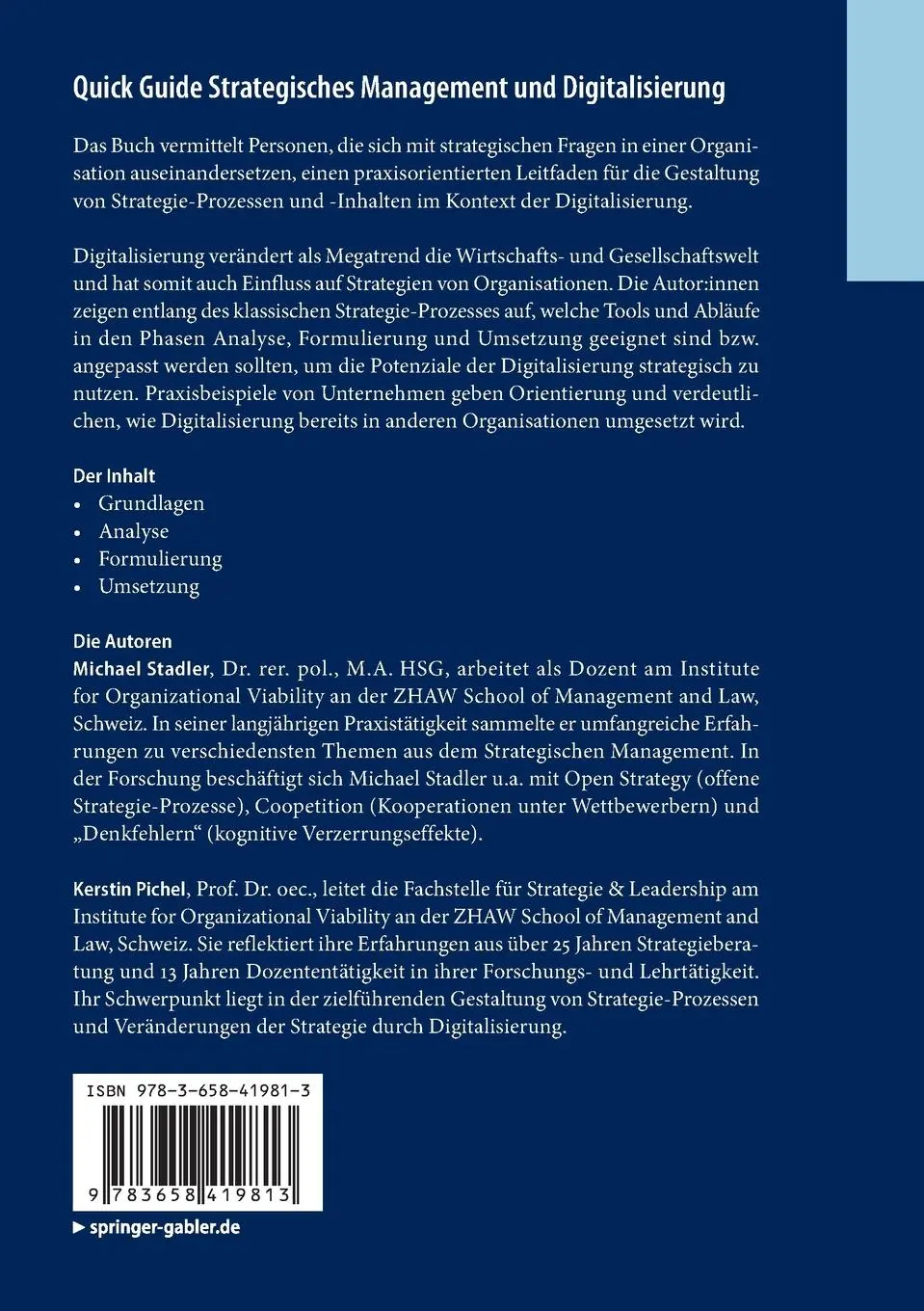 Rückseite: 9783658419813 | Quick Guide Strategisches Management und Digitalisierung | Taschenbuch