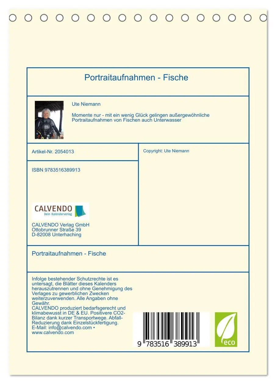 Bild: 9783516389913 | Portraitaufnahmen - Fische (Tischkalender 2026 DIN A5 hoch),...