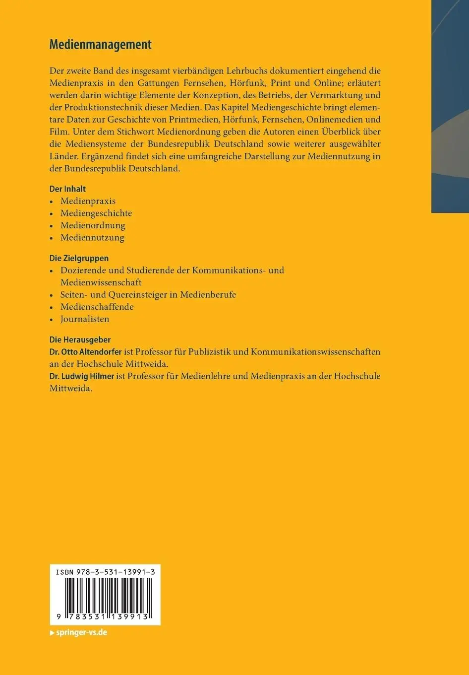 Rückseite: 9783531139913 | Medienmanagement | Ludwig Hilmer (u. a.) | Taschenbuch | xiv | Deutsch