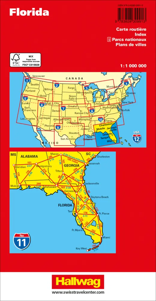 Rückseite: 9783828309913 | Hallwag Strassenkarte USA, Florida 1:1 Mio. | (Land-)Karte | Englisch