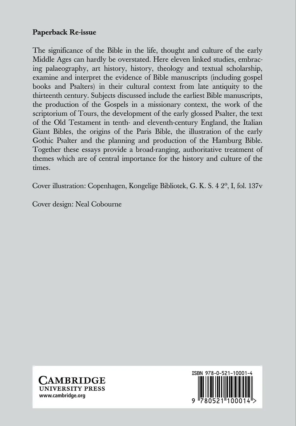 Rückseite: 9780521100014 | The Early Medieval Bible | Its Production, Decoration and Use | Buch
