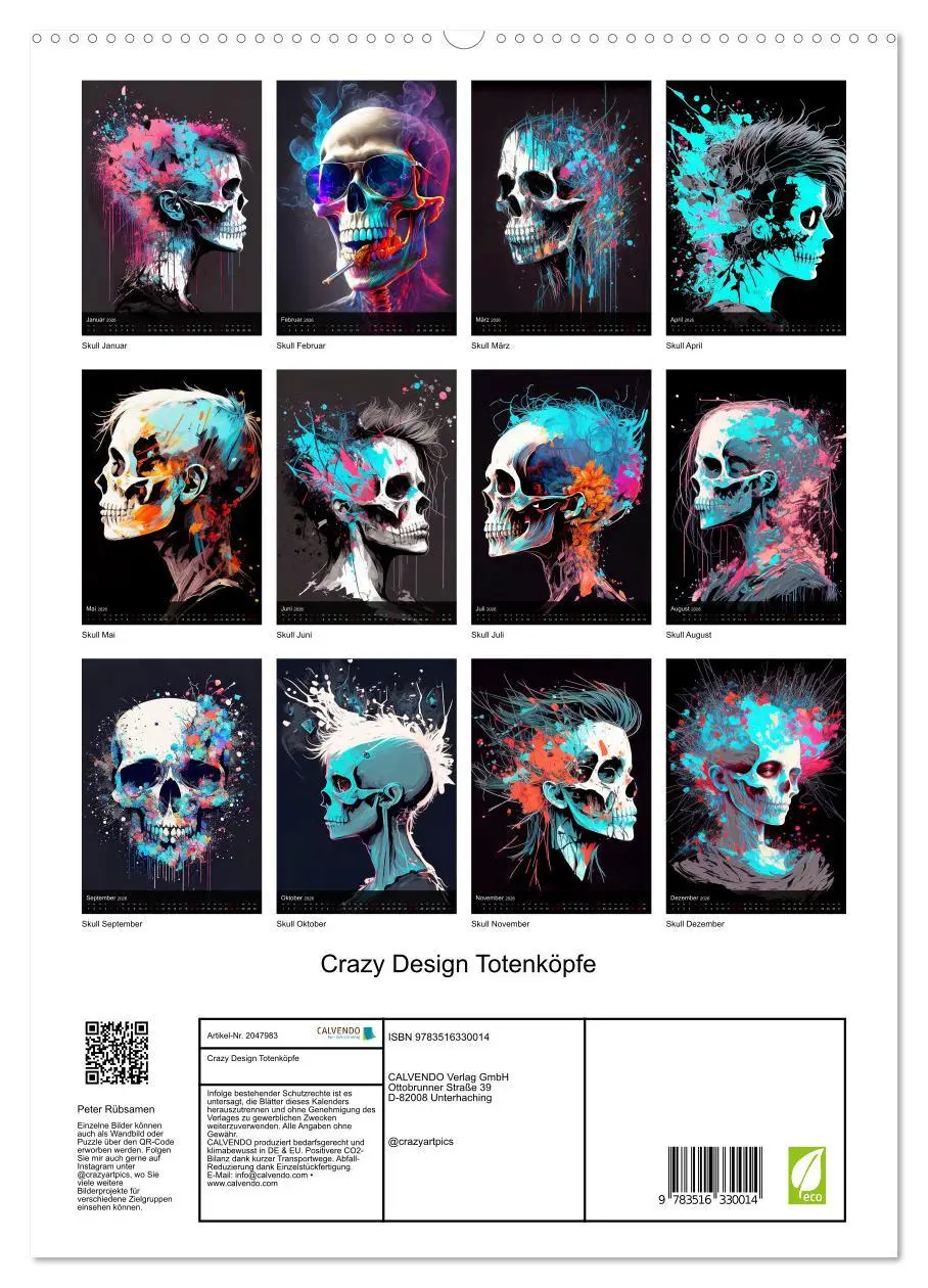 Bild: 9783516330014 | Crazy Design Totenköpfe (hochwertiger Premium Wandkalender 2026 DIN...