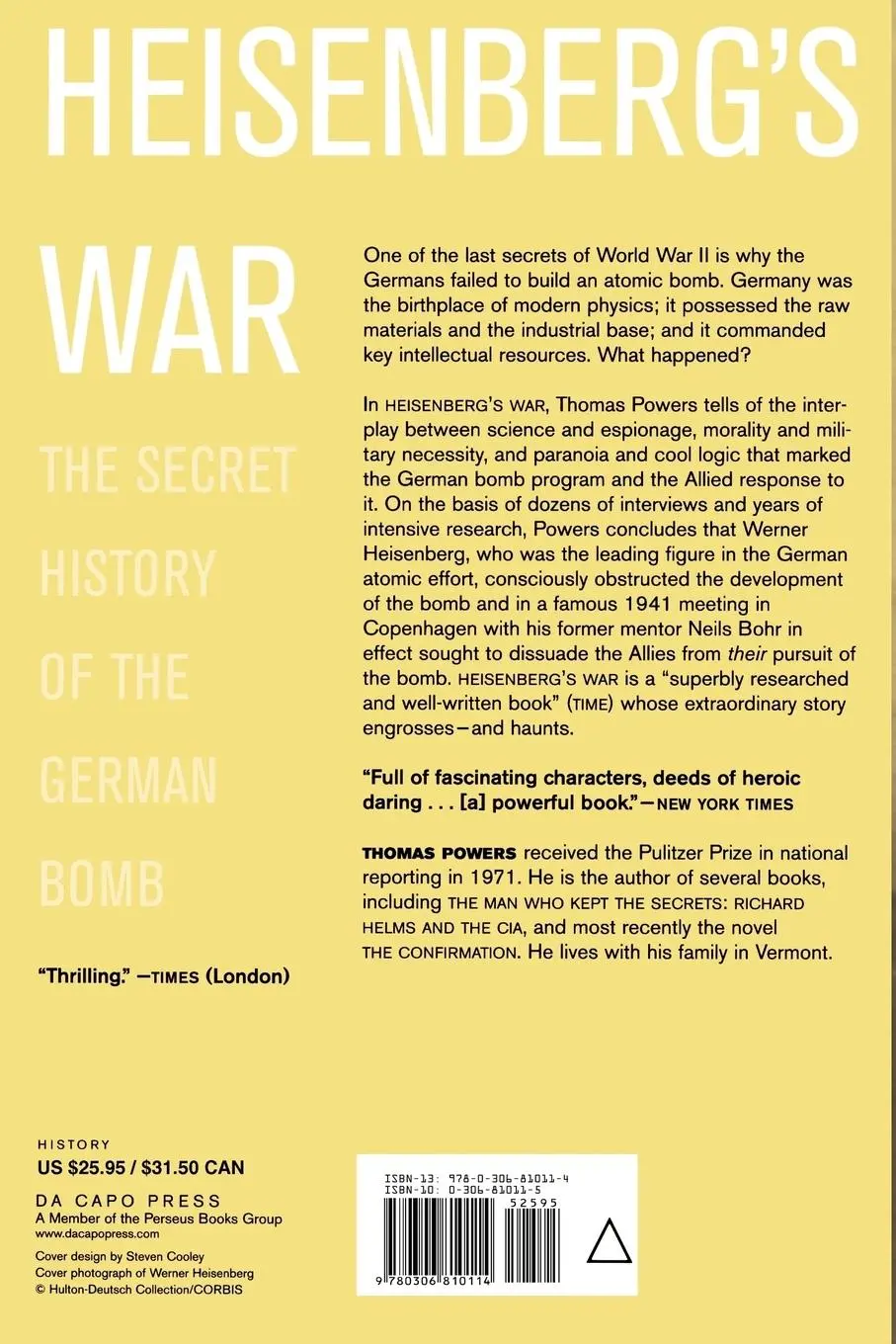 Rückseite: 9780306810114 | Heisenberg's War | Thomas Powers | Taschenbuch | Englisch | 2000