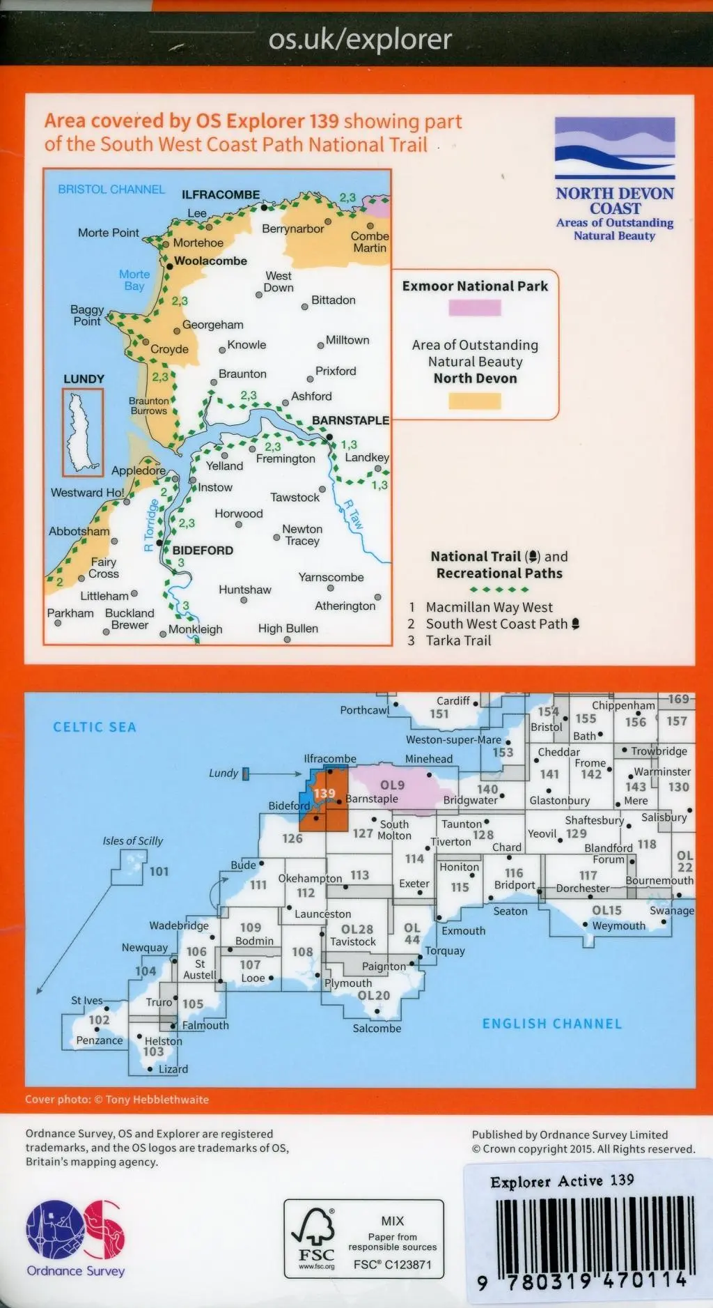 Bild: 9780319470114 | Bideford, Ilfracombe and Barnstaple | Ordnance Survey | (Land-)Karte