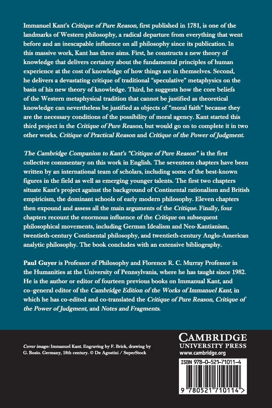 Rückseite: 9780521710114 | The Cambridge Companion to Kant's Critique of Pure Reason | Paul Guyer