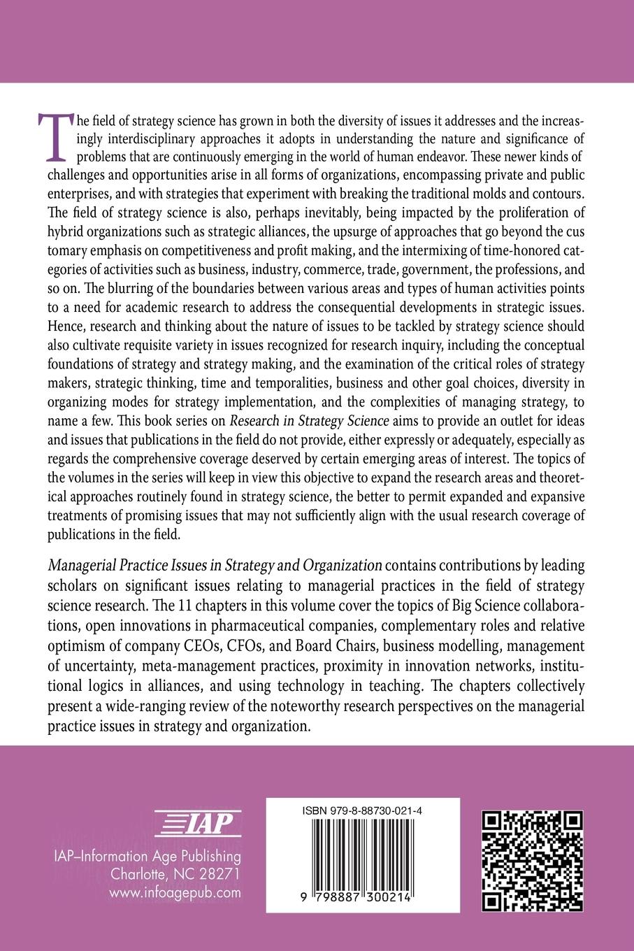 Rückseite: 9798887300214 | Managerial Practice Issues in Strategy and Organization | T. K. Das