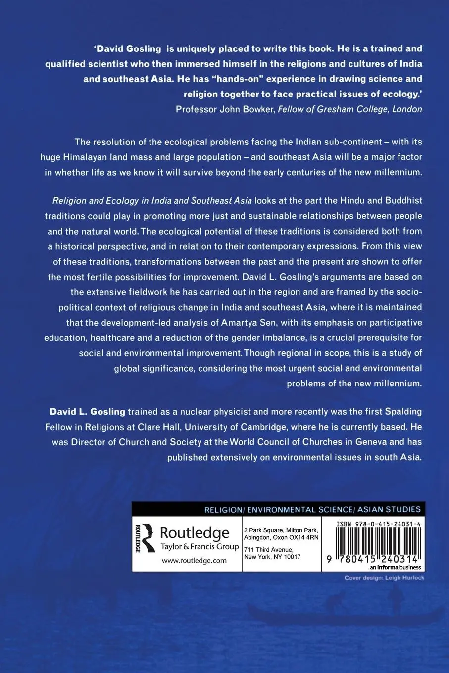 Rückseite: 9780415240314 | Religion and Ecology in India and Southeast Asia | David L Gosling