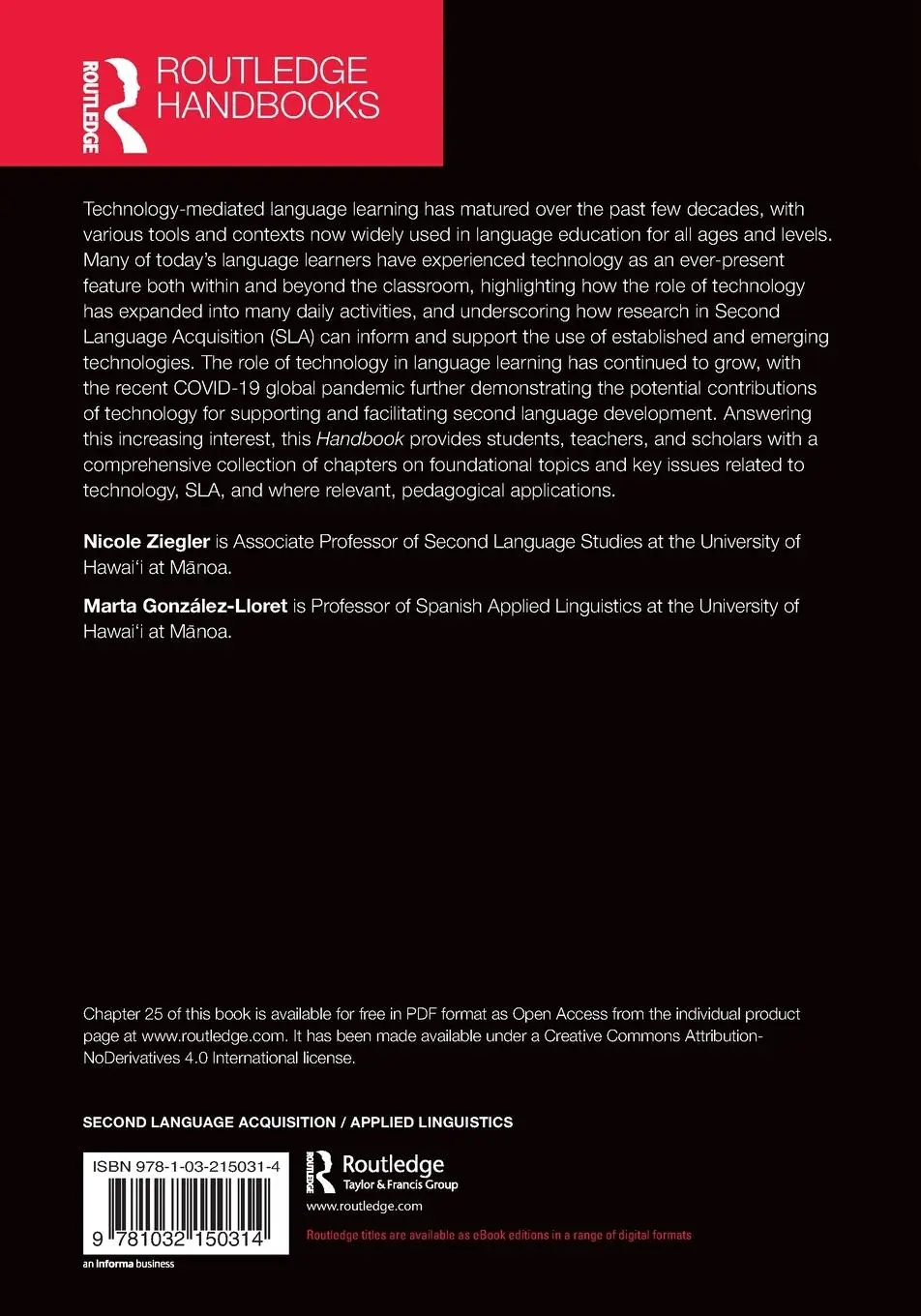 Rückseite: 9781032150314 | The Routledge Handbook of Second Language Acquisition and Technology
