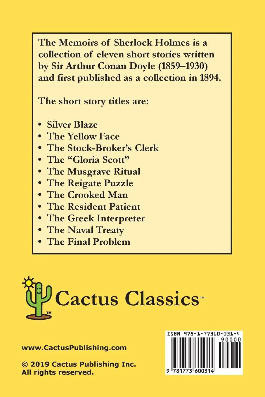 Rückseite: 9781773600314 | The Memoirs of Sherlock Holmes (Cactus Classics Large Print) | Buch
