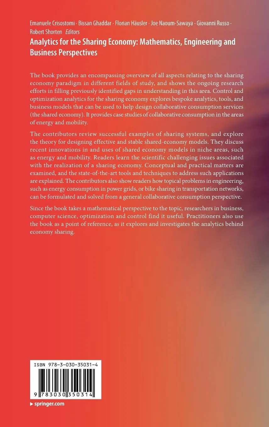Rückseite: 9783030350314 | Analytics for the Sharing Economy: Mathematics, Engineering and...