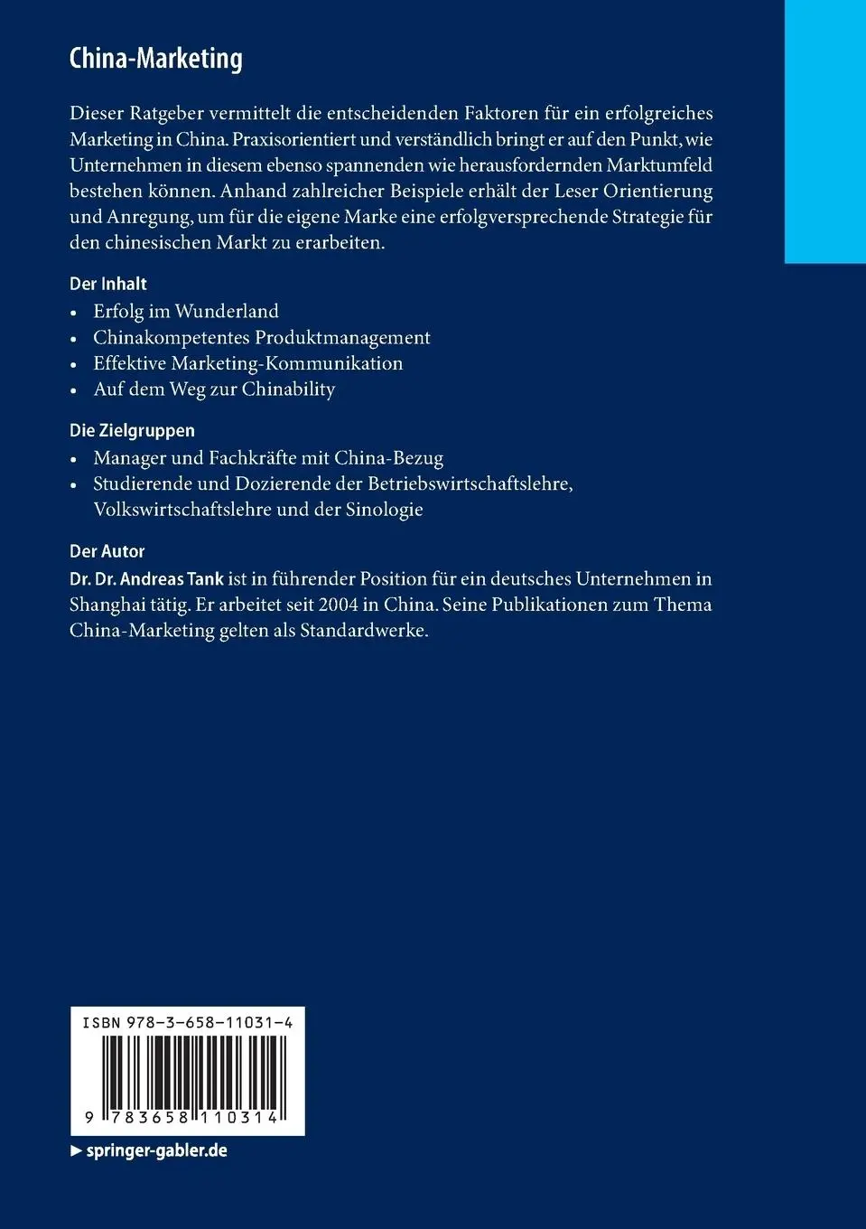 Rückseite: 9783658110314 | China-Marketing | Geschäftserfolg im Reich der Mitte | Andreas Tank