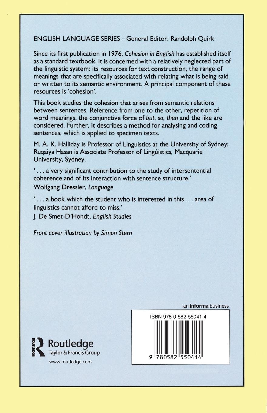 Rückseite: 9780582550414 | Cohesion in English | M. A. K. Halliday (u. a.) | Taschenbuch | 1976