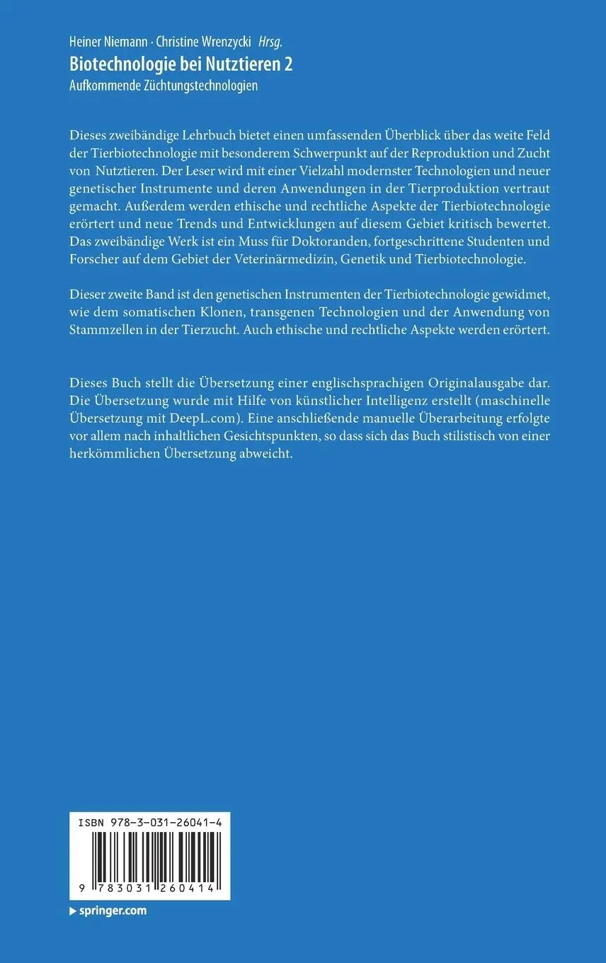 Rückseite: 9783031260414 | Biotechnologie bei Nutztieren 2 | Aufkommende Züchtungstechnologien