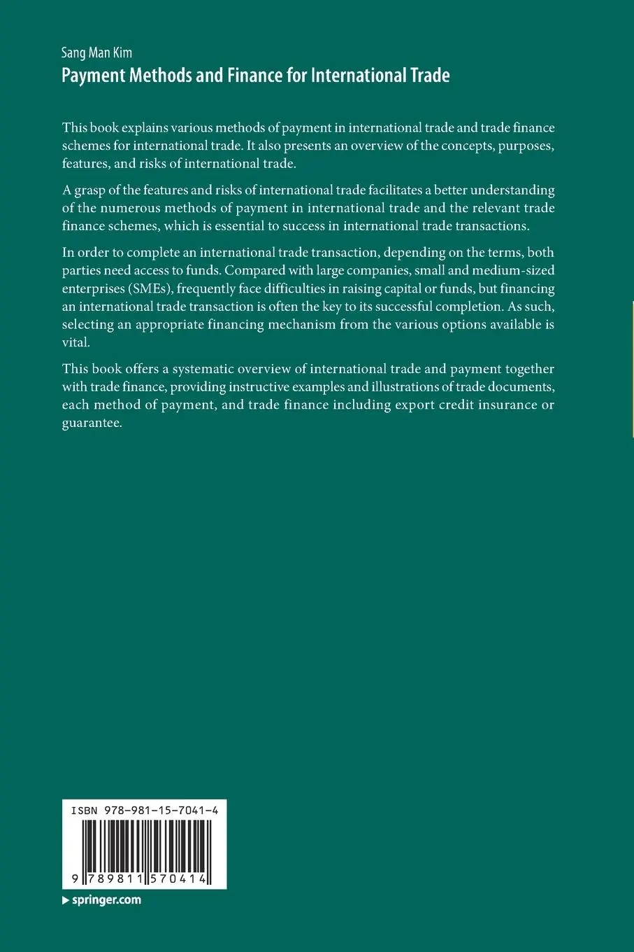 Rückseite: 9789811570414 | Payment Methods and Finance for International Trade | Sang Man Kim