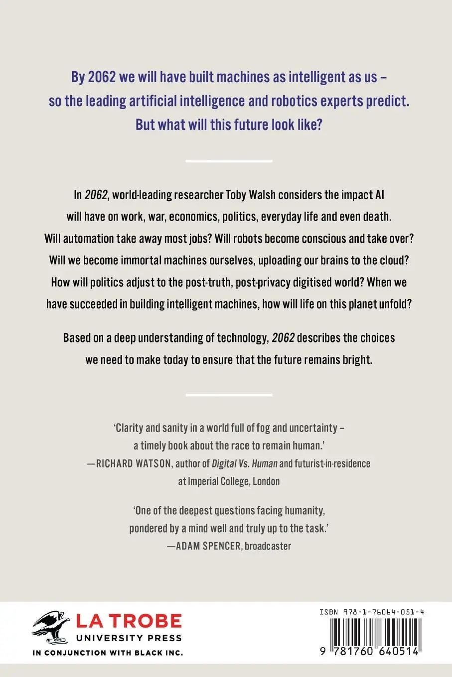 Rückseite: 9781760640514 | 2062 | The World that AI Made | Toby Walsh | Taschenbuch | Englisch