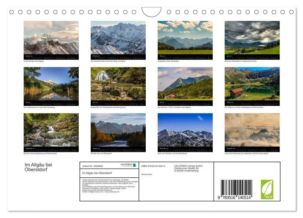 Bild: 9783516140514 | Im Allgäu bei Oberstdorf (Wandkalender 2026 DIN A4 quer), CALVENDO...