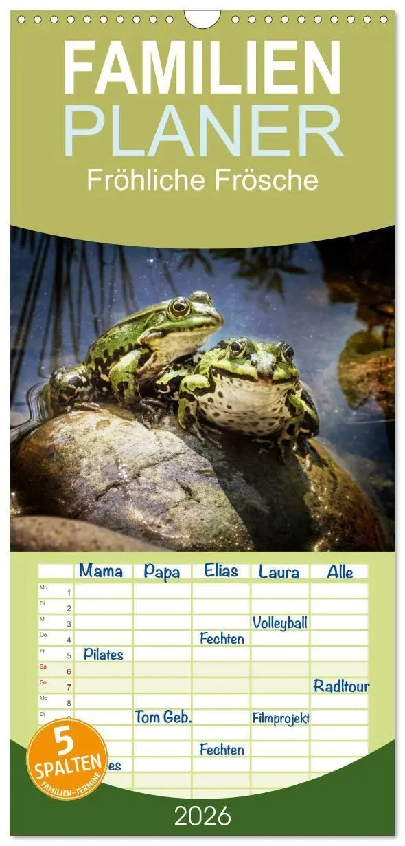 Cover: 9783516690514 | Familienplaner 2026 - Fröhliche Frösche mit 5 Spalten...