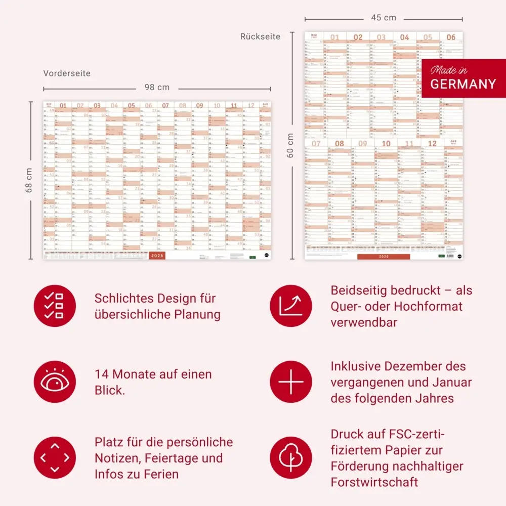 Bild: 9783756410514 | Mega-Posterplaner, rot 2026 | Kalender | Loseblatt-Ausgabe | Deutsch
