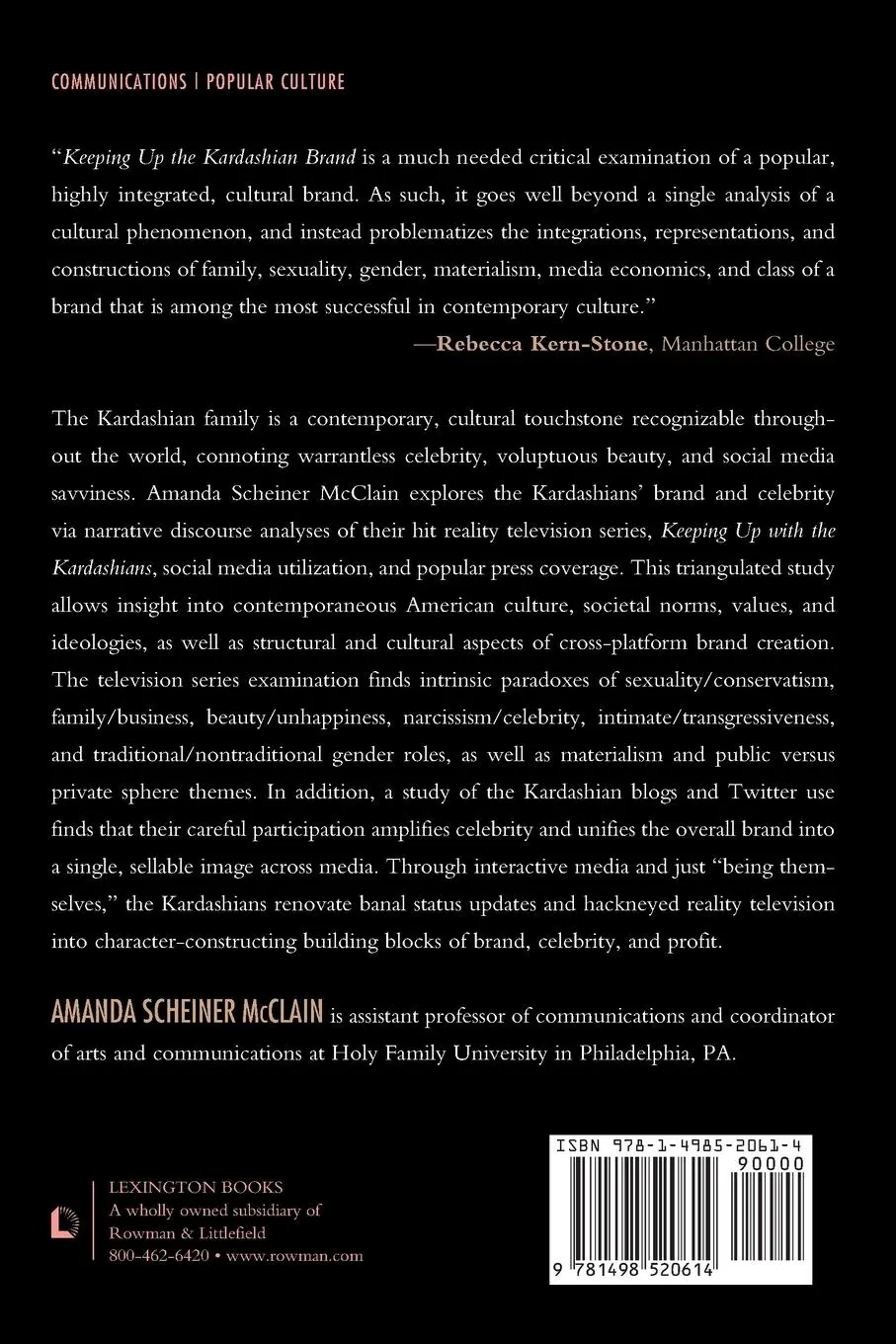 Rückseite: 9781498520614 | Keeping Up the Kardashian Brand | Amanda Scheiner McClain | Buch