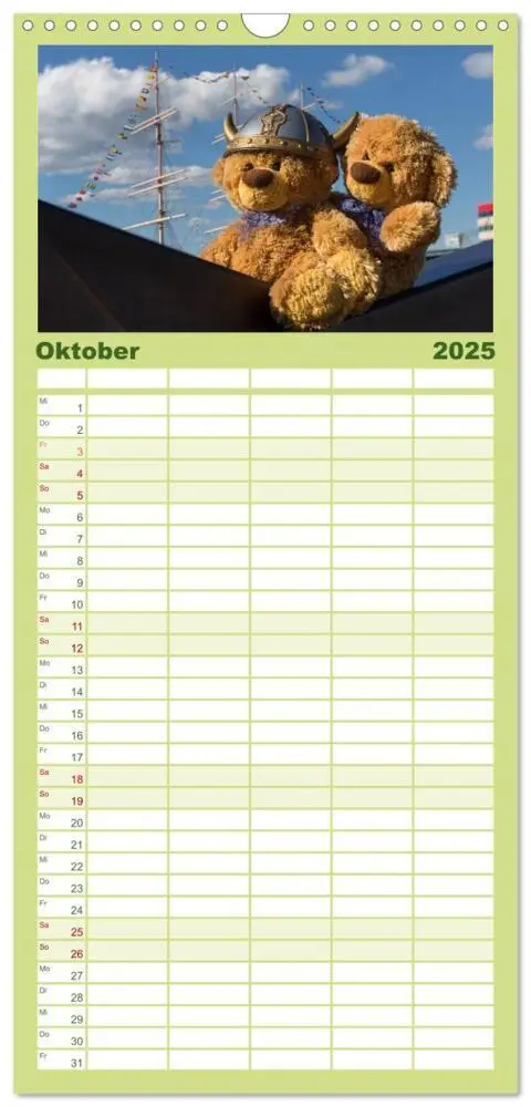 Bild: 9783457110614 | Familienplaner 2025 - Travelling Teddy mit 5 Spalten (Wandkalender,...