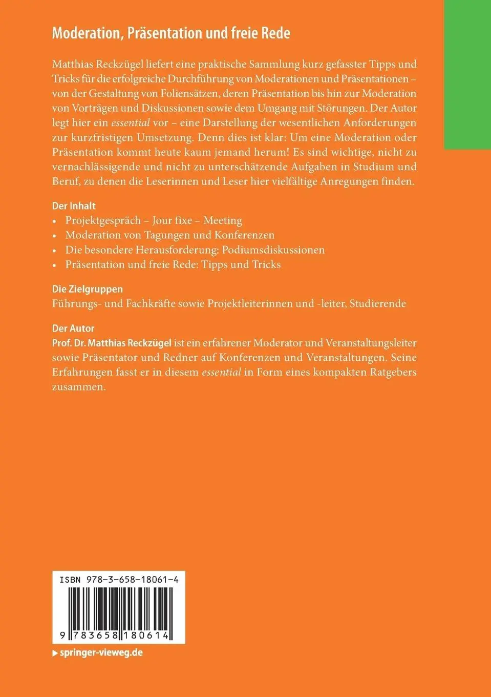 Rückseite: 9783658180614 | Moderation, Präsentation und freie Rede | Darauf kommt es an | Buch