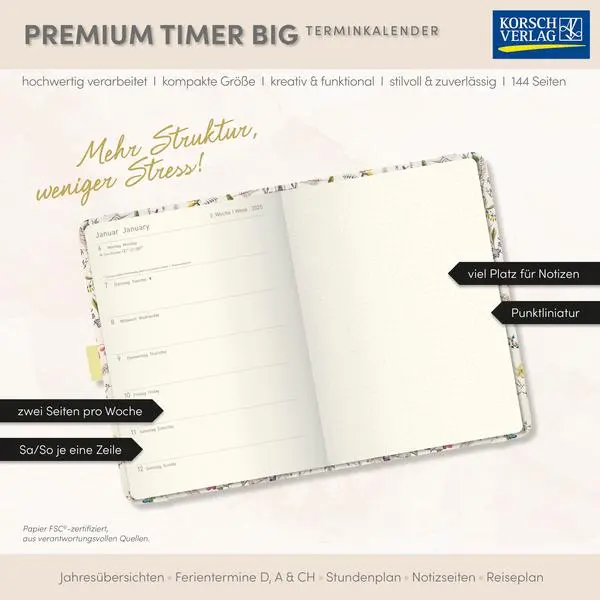 Bild: 9783731890614 | Premium Timer Big "Wild Flowers" 2026 | Verlag Korsch | Buch | 144 S.