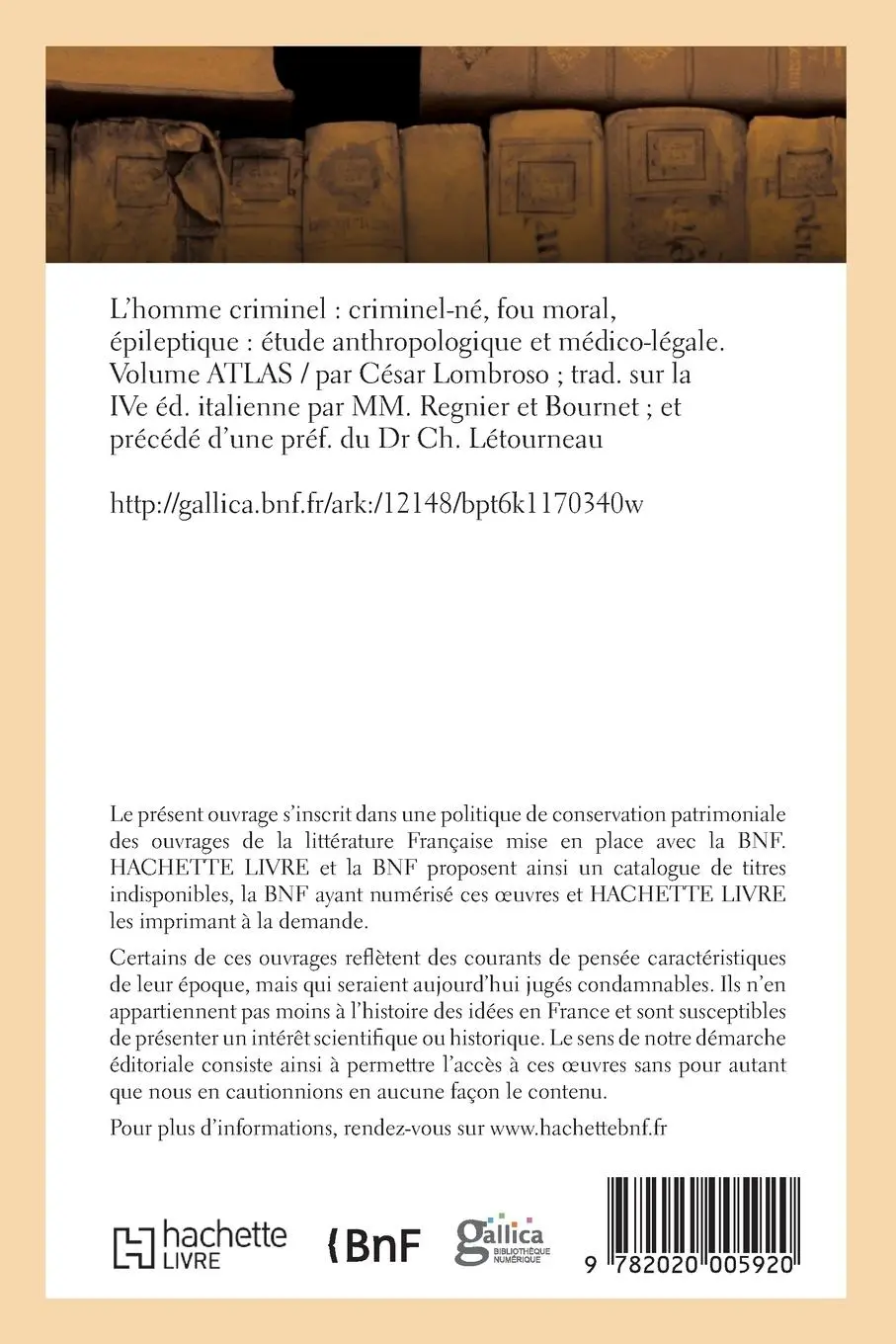 Rückseite: 9782019480714 | L'Homme Criminel, Criminel-Né, Fou Moral, Épileptique. Etude...