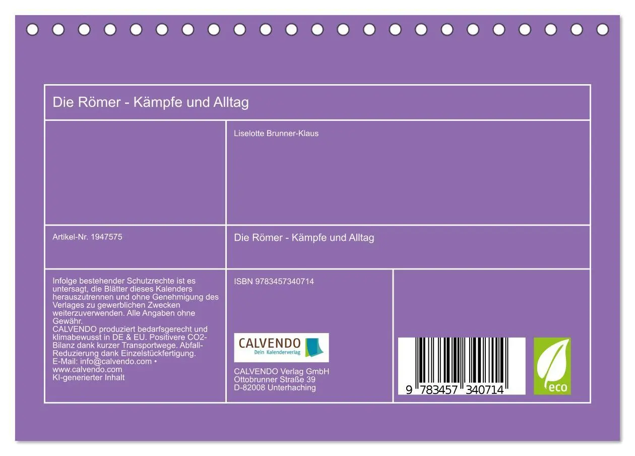 Bild: 9783457340714 | Die Römer - Kämpfe und Alltag (Tischkalender 2026 DIN A5 quer),...