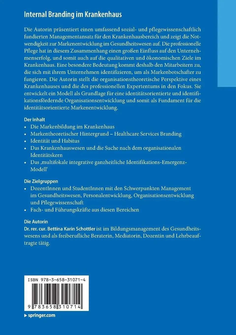 Rückseite: 9783658310714 | Internal Branding im Krankenhaus | Bettina Karin Schottler | Buch