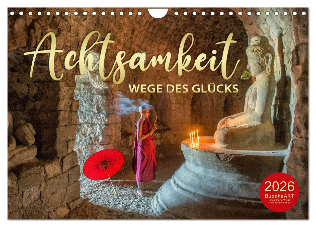 Cover: 9783457640814 | ACHTSAMKEIT - Wege des Glücks (Wandkalender 2026 DIN A4 quer),...