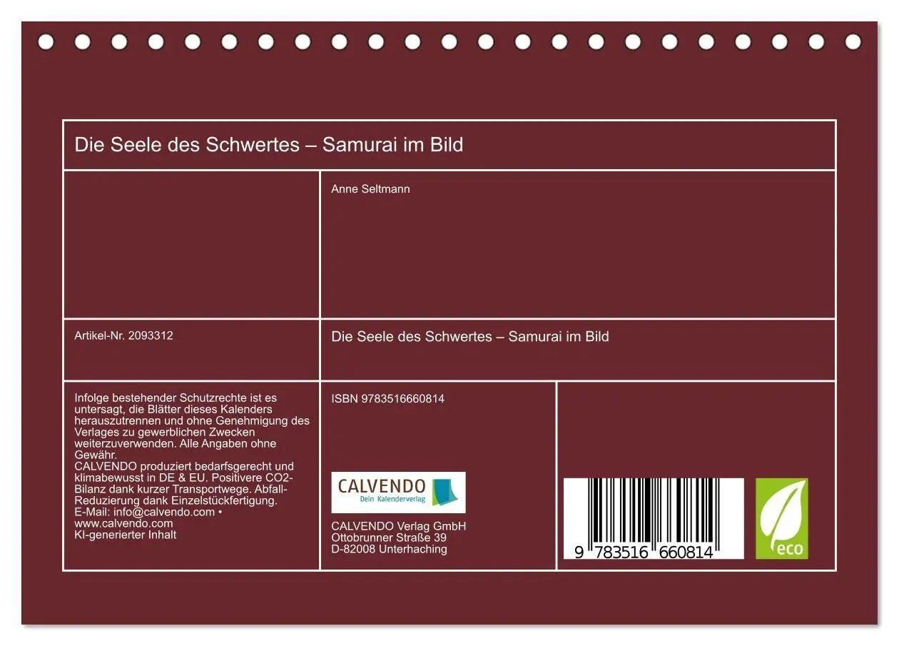 Bild: 9783516660814 | Die Seele des Schwertes - Samurai im Bild (Tischkalender 2026 DIN...