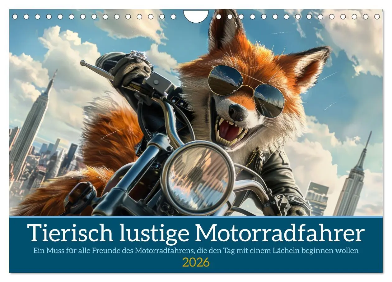 Cover: 9783457320914 | Tierisch lustige Motorradfahrer (Wandkalender 2026 DIN A4 quer),...