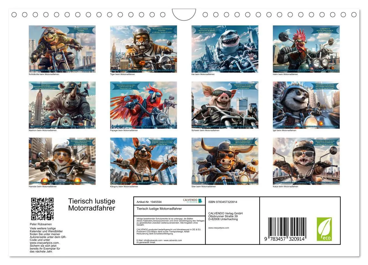 Bild: 9783457320914 | Tierisch lustige Motorradfahrer (Wandkalender 2026 DIN A4 quer),...