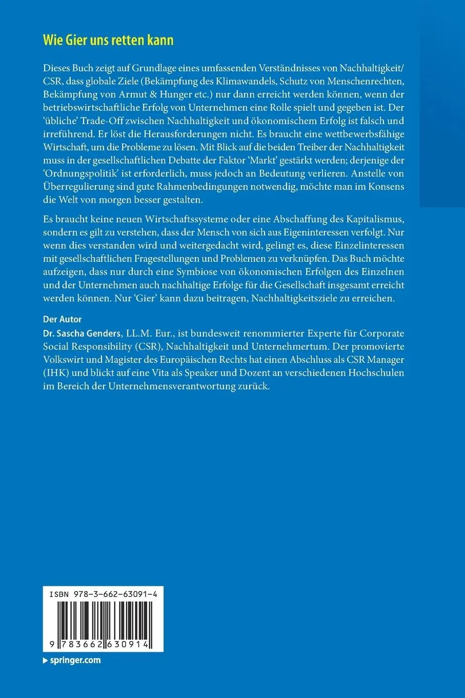 Rückseite: 9783662630914 | Wie Gier uns retten kann | Sascha Genders | Taschenbuch | Paperback