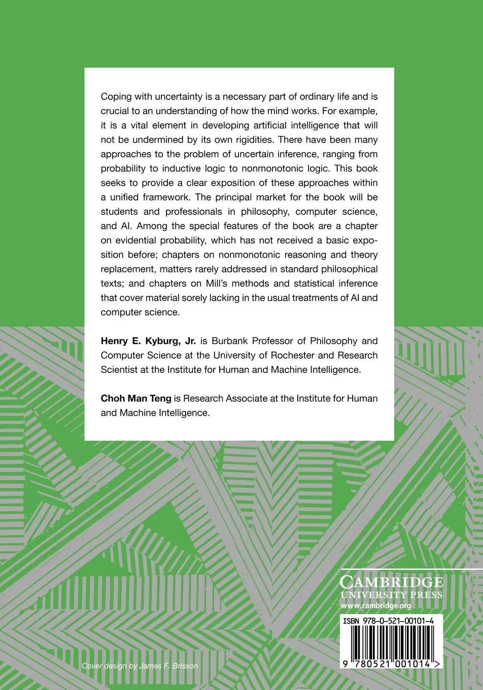 Rückseite: 9780521001014 | Uncertain Inference | Henry Ely Kyburg (u. a.) | Taschenbuch | 2011