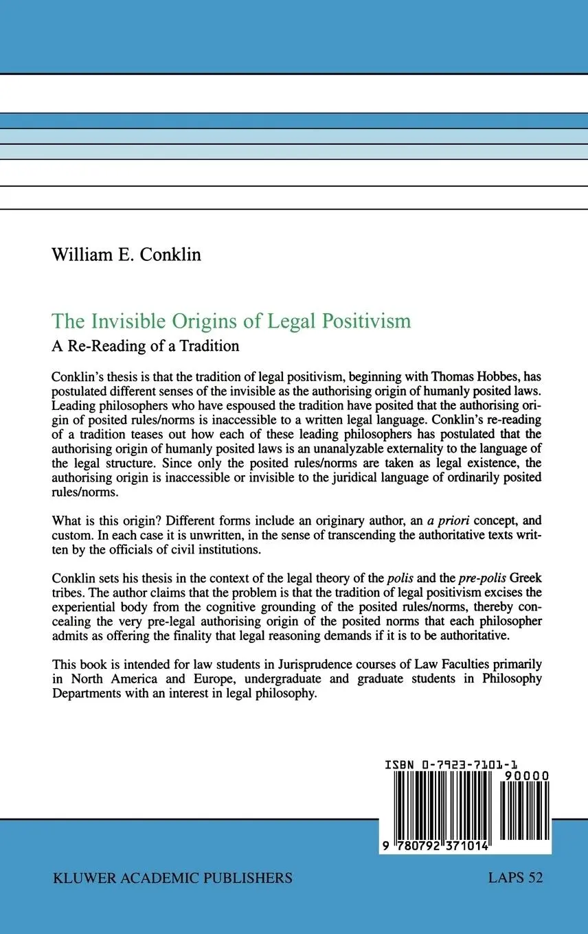 Rückseite: 9780792371014 | The Invisible Origins of Legal Positivism | W. E. Conklin | Buch | xi