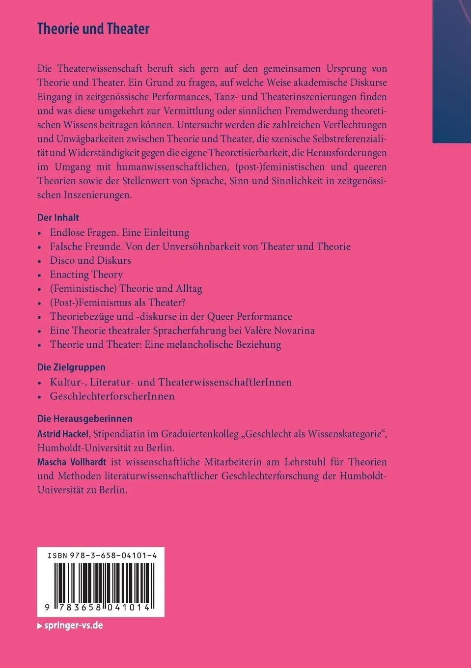 Rückseite: 9783658041014 | Theorie und Theater | Mascha Vollhardt (u. a.) | Taschenbuch | xi