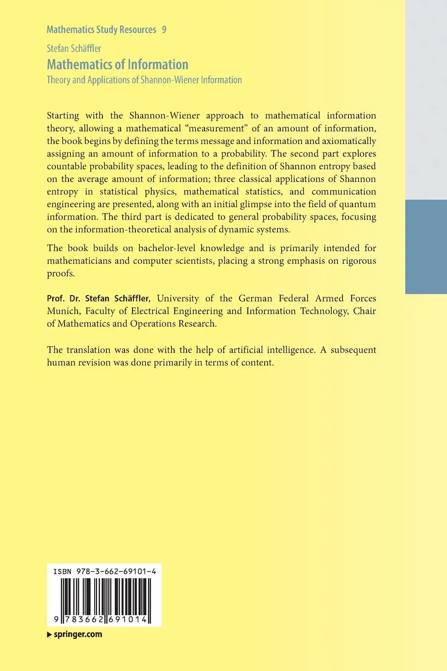 Rückseite: 9783662691014 | Mathematics of Information | Stefan Schäffler | Taschenbuch | xvii
