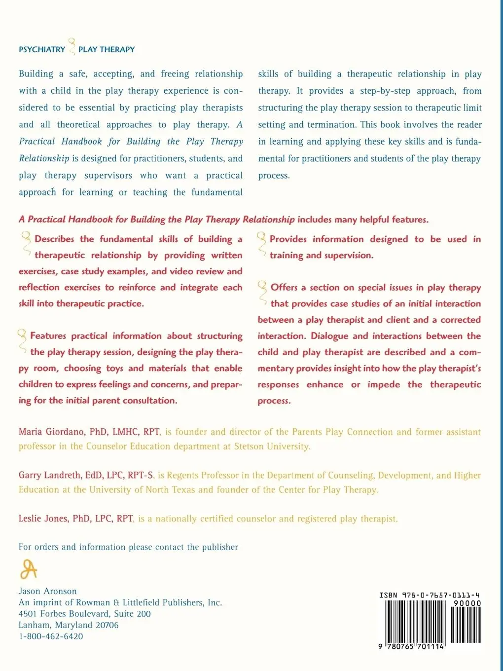 Rückseite: 9780765701114 | Practical Handbook for Building the Play Therapy Relationship | Buch
