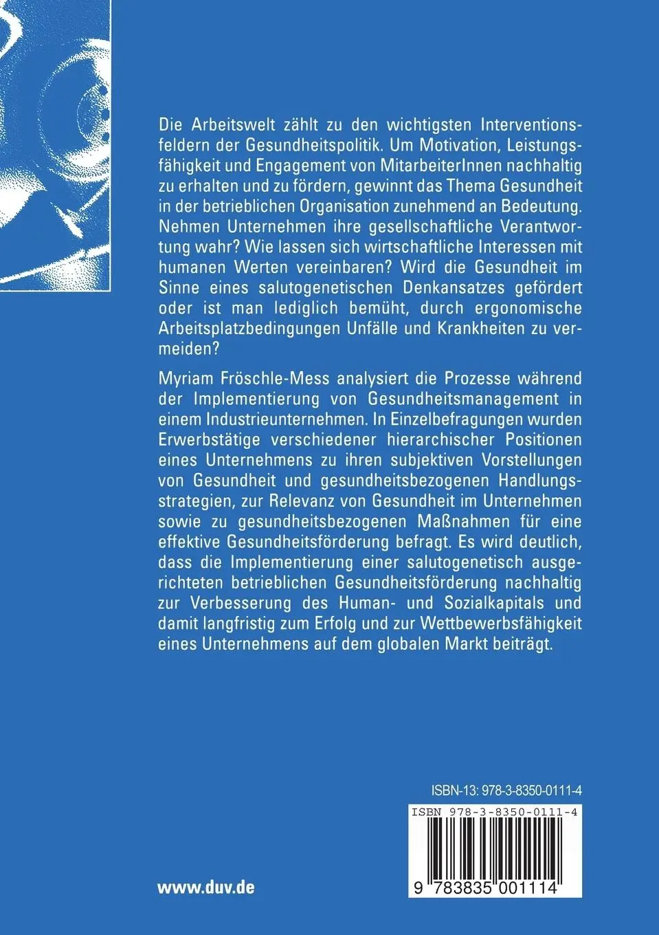 Rückseite: 9783835001114 | Gesundheitsförderung in einem Industrieunternehmen | Fröschle-Mess