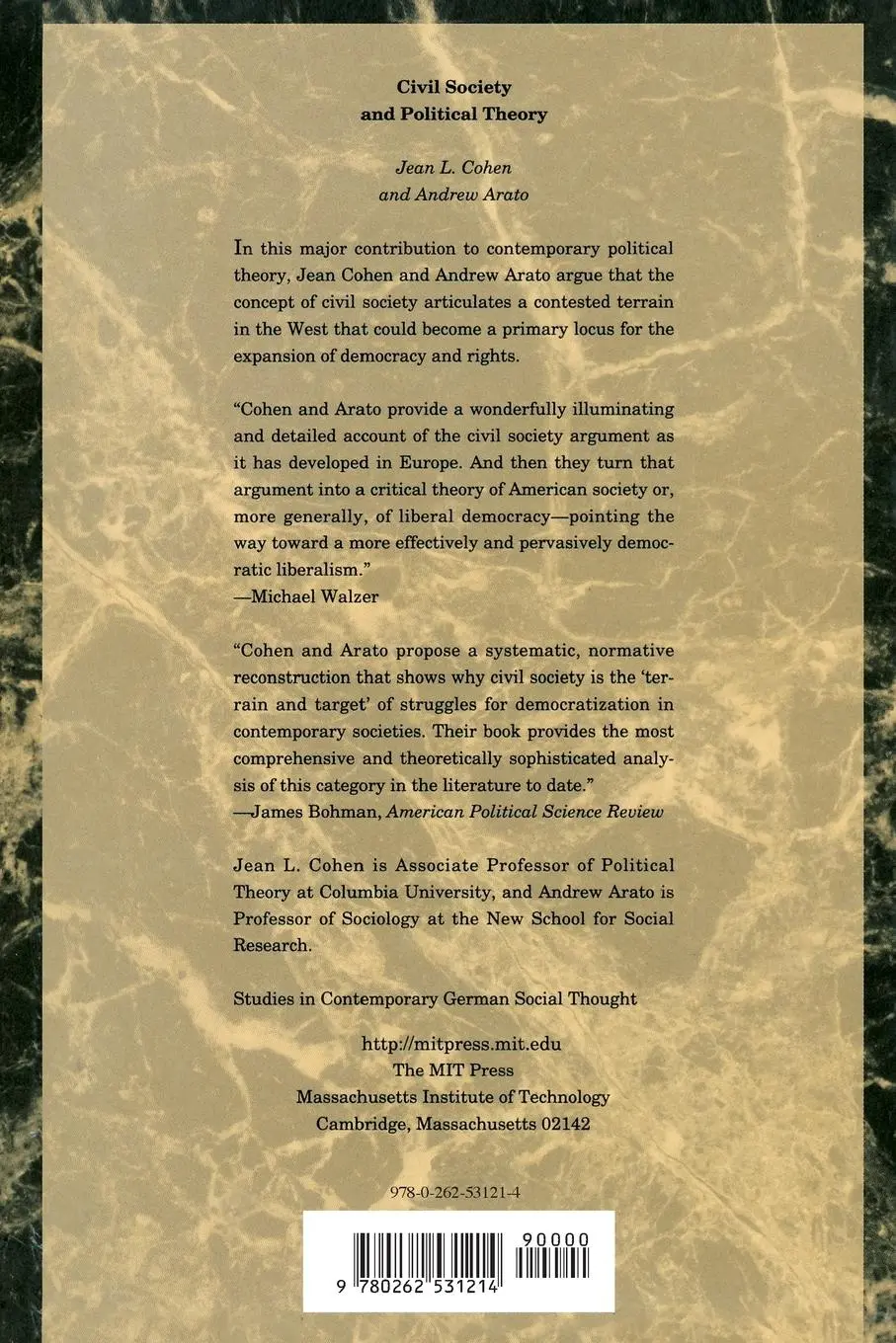 Rückseite: 9780262531214 | Civil Society and Political Theory | Jean L. Cohen (u. a.) | Buch