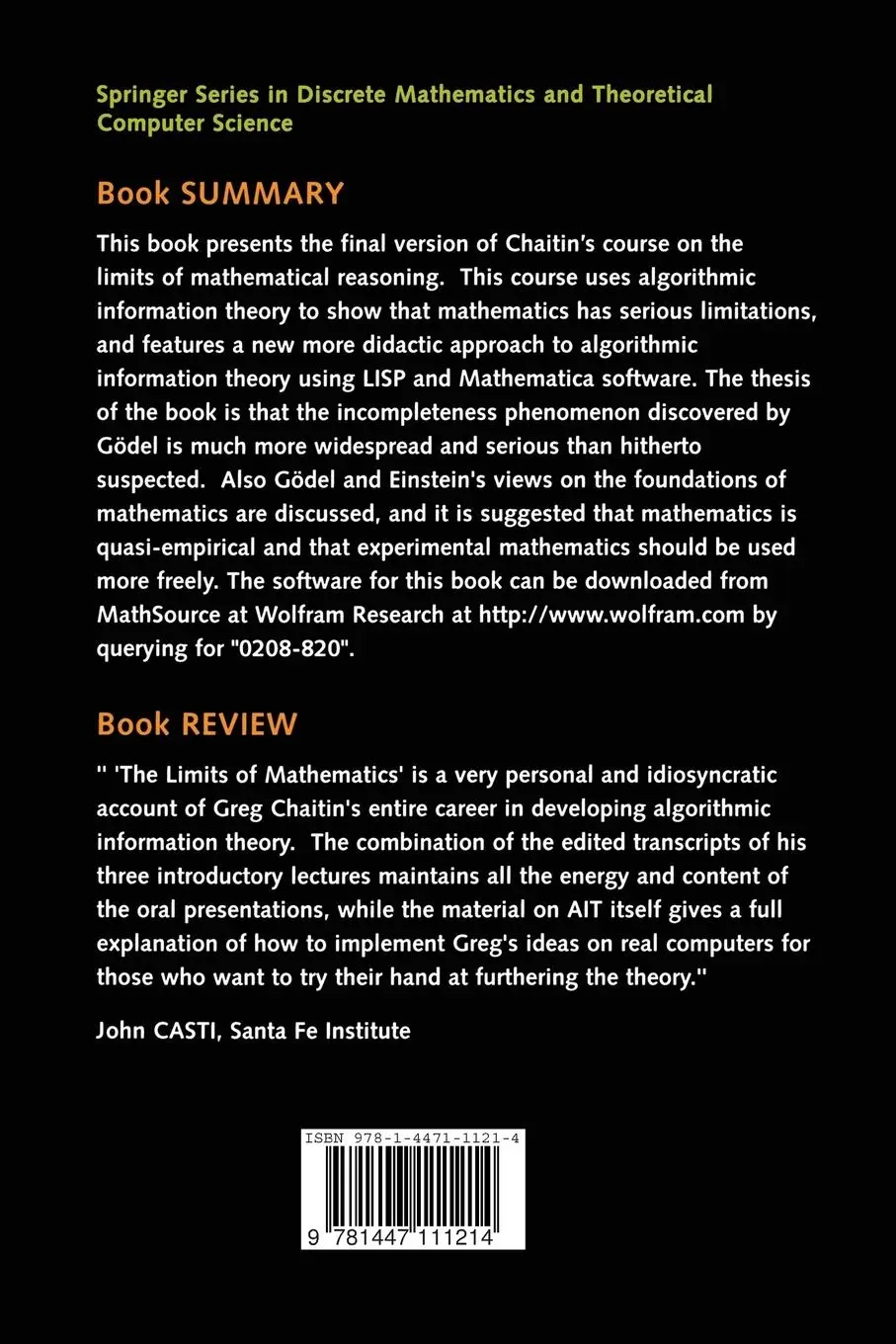 Rückseite: 9781447111214 | The LIMITS of MATHEMATICS | Gregory J. Chaitin | Taschenbuch | xii