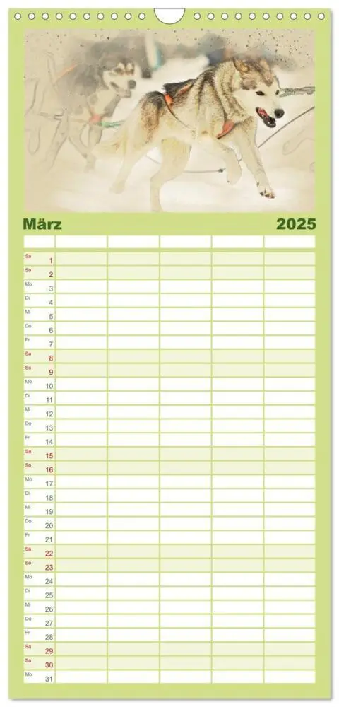 Bild: 9783457121214 | Familienplaner 2025 - Schlittenhunde 2025 mit 5 Spalten...