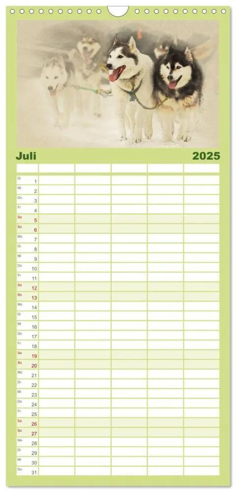 Bild: 9783457121214 | Familienplaner 2025 - Schlittenhunde 2025 mit 5 Spalten...