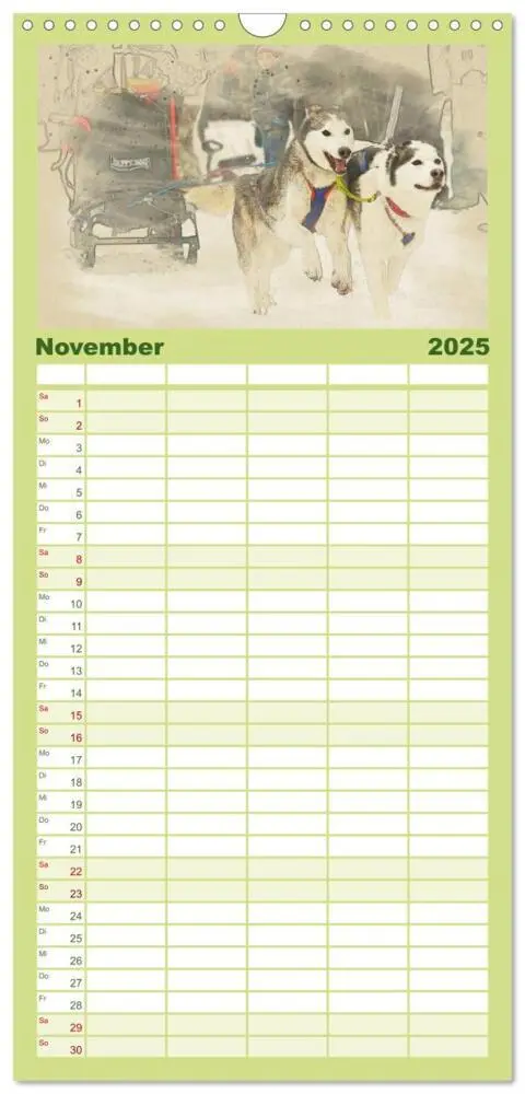 Bild: 9783457121214 | Familienplaner 2025 - Schlittenhunde 2025 mit 5 Spalten...
